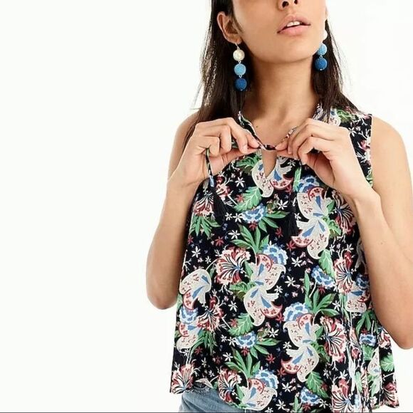 J. Crew Tropical Island Floral Drapey Tie Front Tank Top NWT - Picture 1 of 12